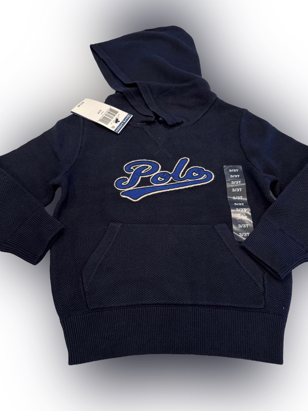 Polo Ralph Lauren Waffle Knit Navy Hoodie W/ Logo Sz 3T NWT